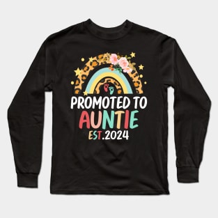 Promoted to Auntie 2024 Rainbow Flora Pregnancy Announcement Long Sleeve T-Shirt